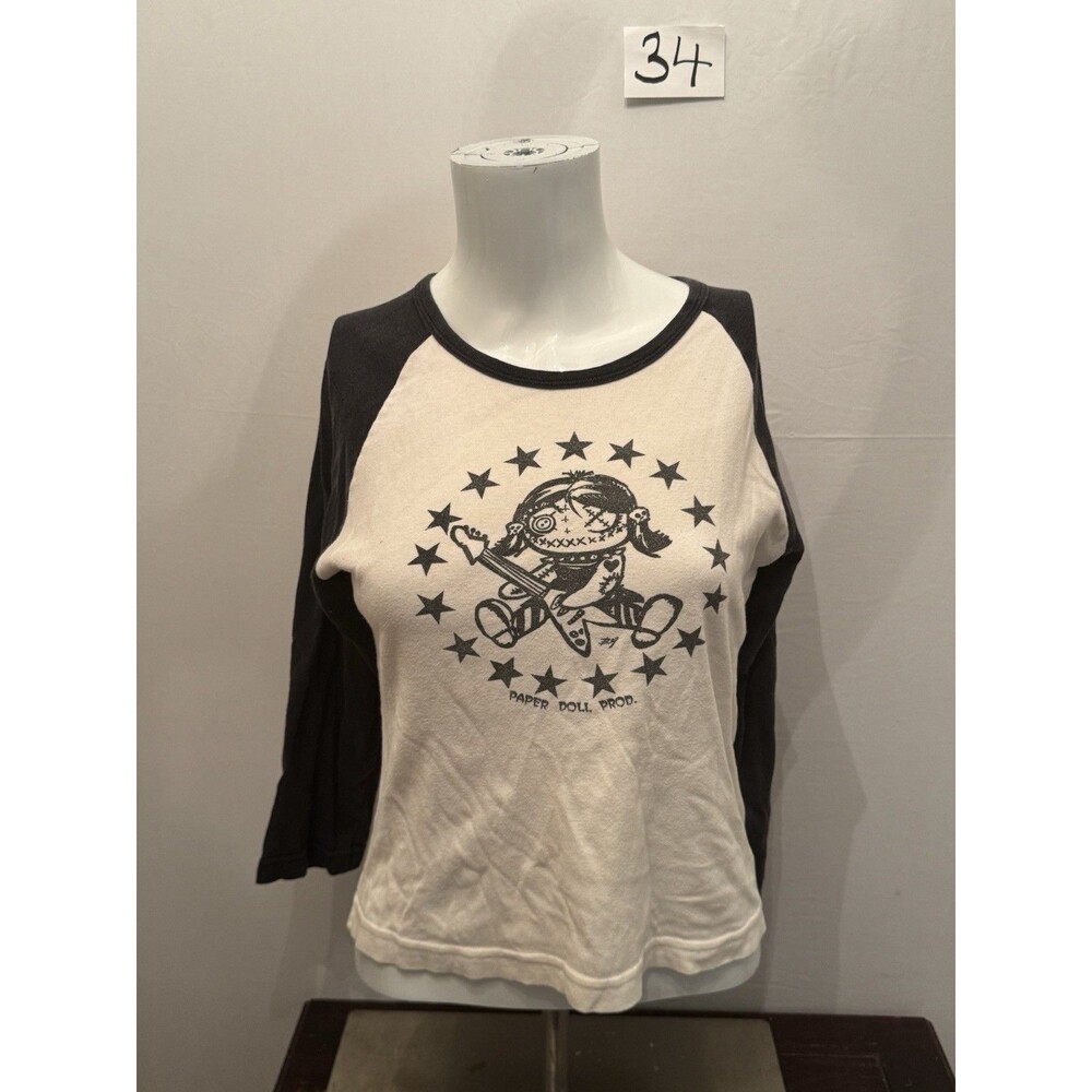 Paper Doll Productions Punk Rock Raglan Shirt Womens S/M Voodoo Doll Y2K